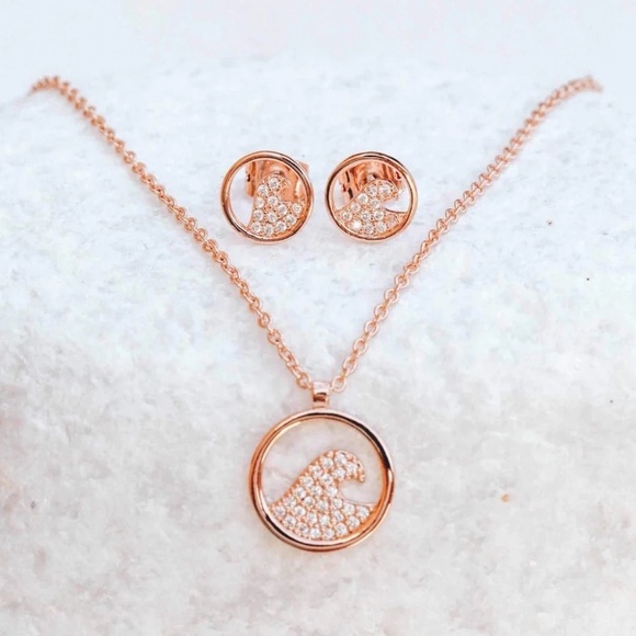 Pura Vida Pave Wave Necklace & Earring Set - Picture 1 of 4
